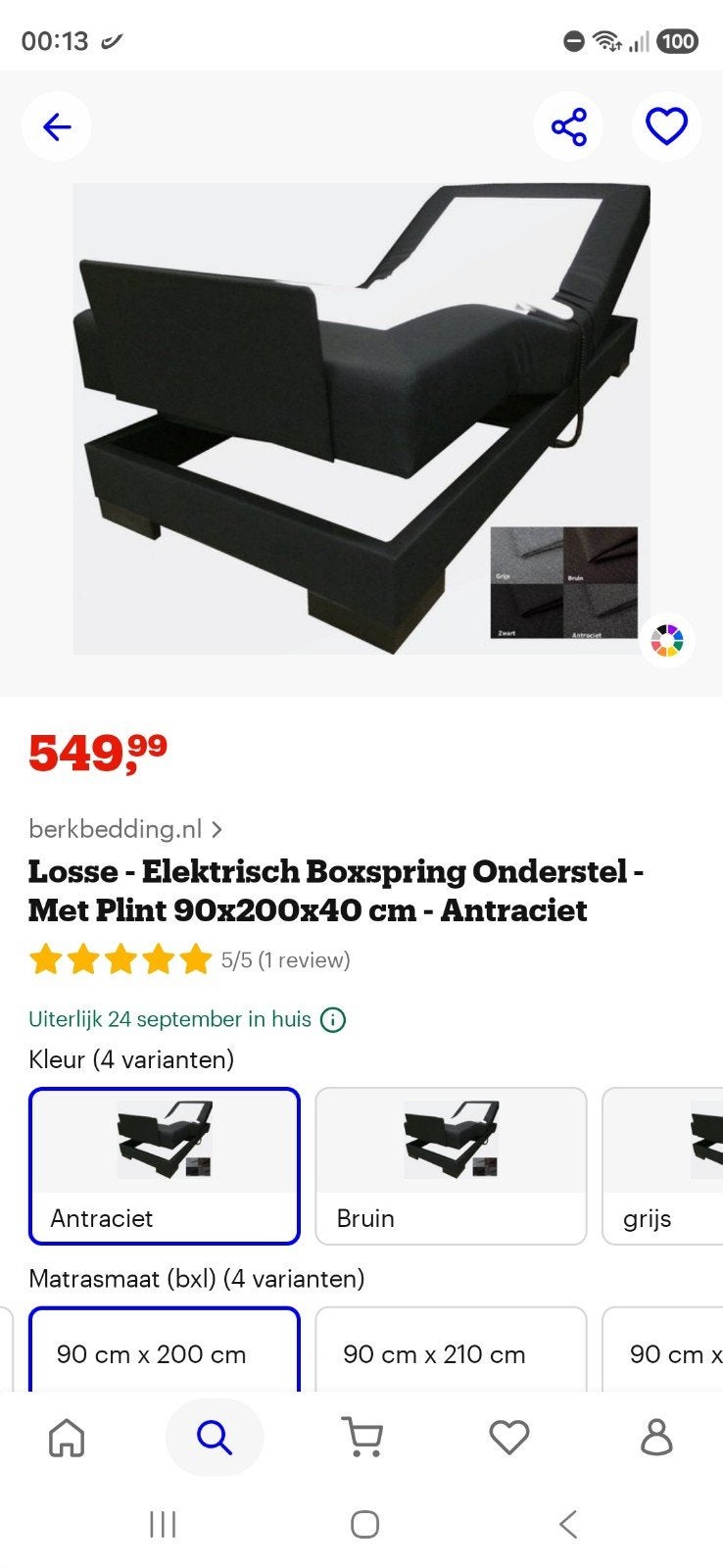 electrische boxspring, Huis en Inrichting, Ophalen, 90 cm, Eenpersoons, Zo goed als nieuw