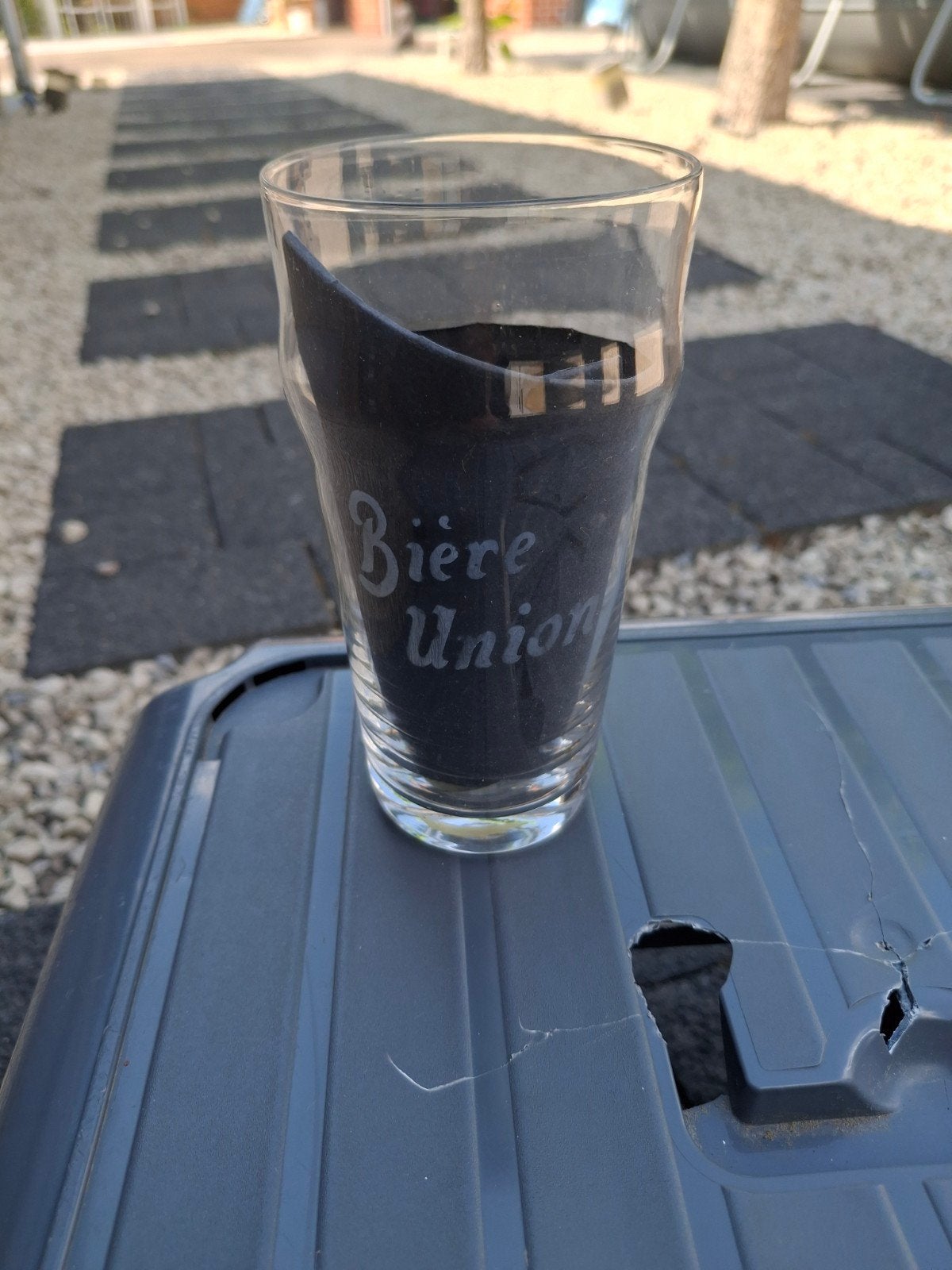 Oud gezuurd bierglas biere union, Ophalen of Verzenden