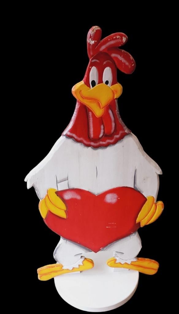 grand coq décoratif avec un cœur en bois., Antiquités & Art, Curiosités & Brocante, Enlèvement