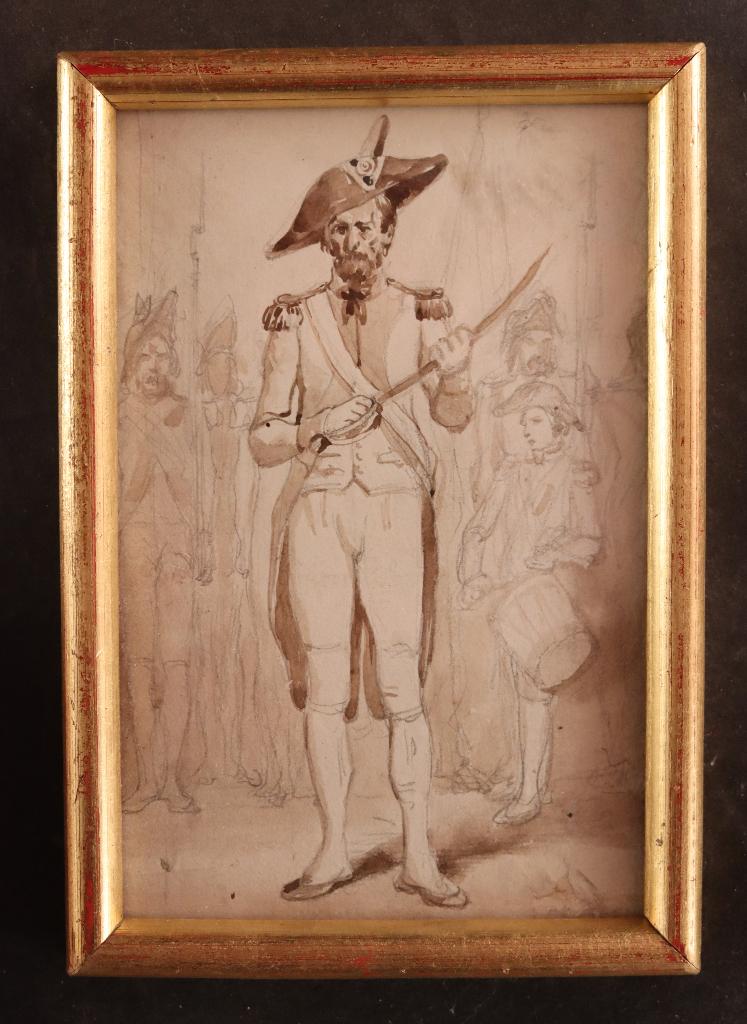 19e eeuwse aquarel officier van Napoleon, Enlèvement ou Envoi