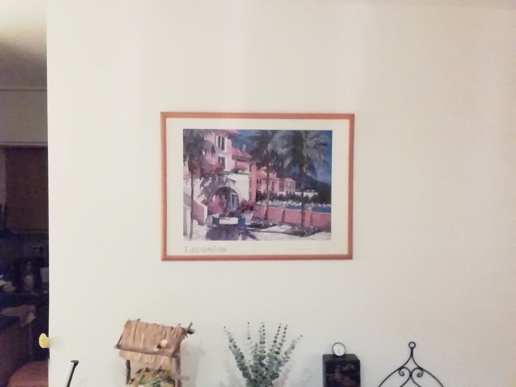 Grand cadre en bois clair 80 x 60 cm (+poster Méditerranée), Ophalen, Gebruikt, Beige, 80 cm