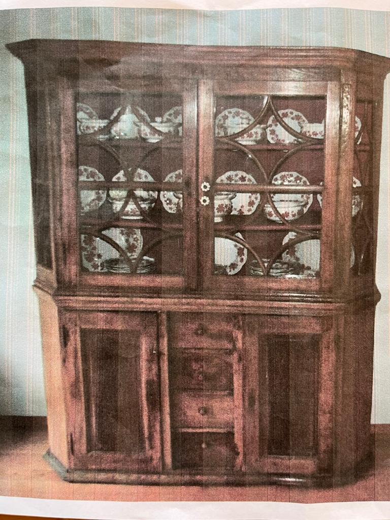 Antieke kast met glazen deurtjes, lades & Servies, Huis en Inrichting, Kasten | Buffetkasten, Zo goed als nieuw, 200 cm of meer