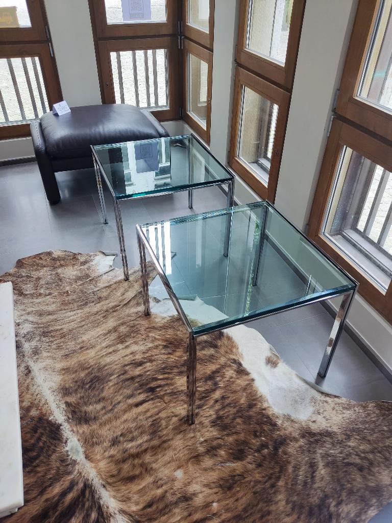 Luar 2 x vintage bijzettafels, Gebruikt, Vierkant, 55 tot 75 cm, Glas