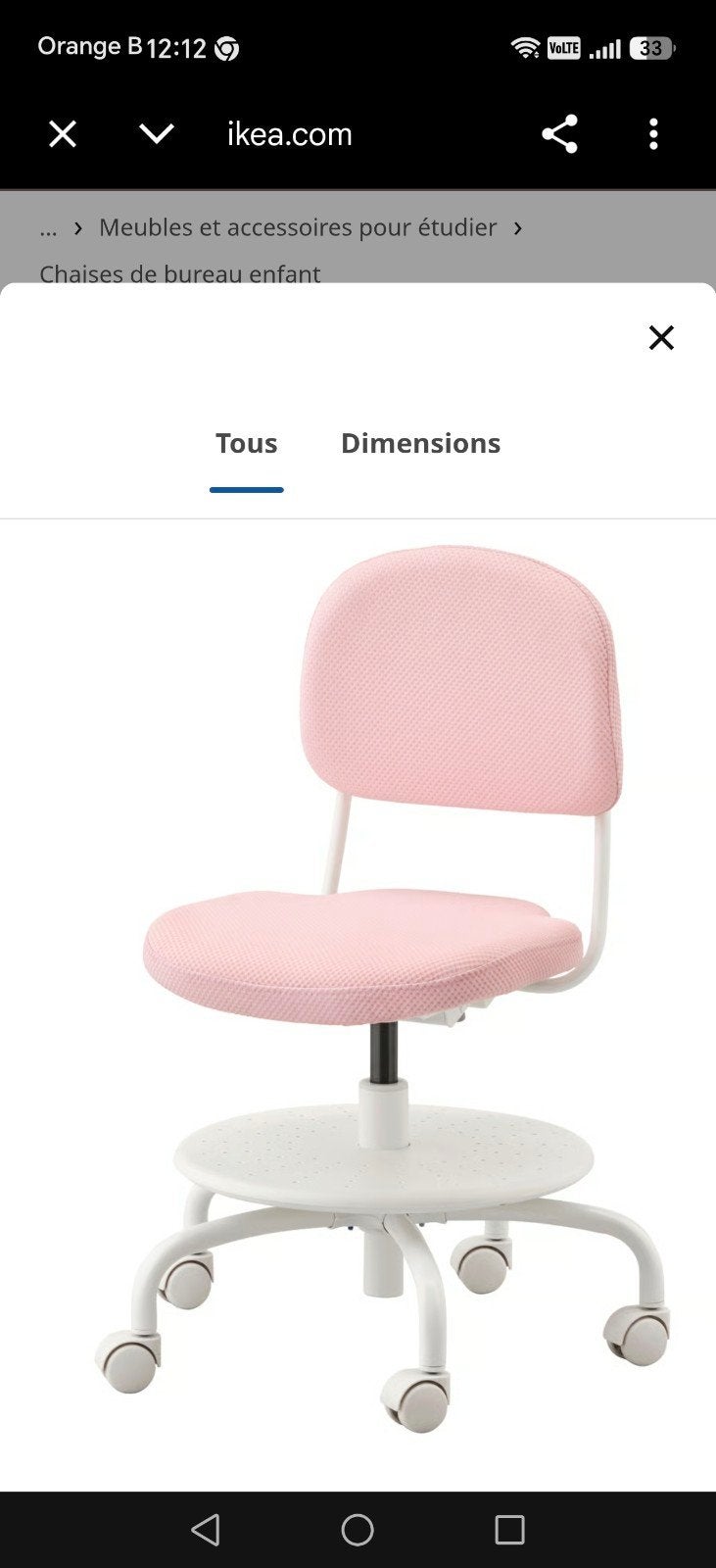 chaise bureau Ikea 20€, Enlèvement