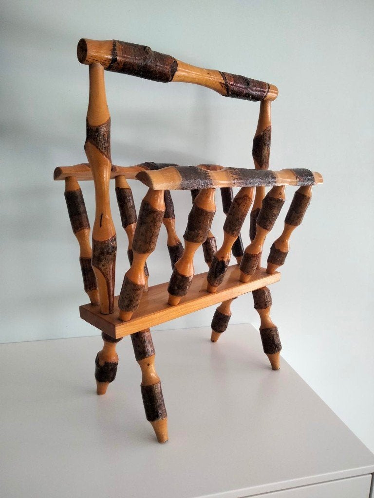 brut Curiosa vintage houten magazine houder krantenbak, Corbeille à journaux, Enlèvement ou Envoi, Utilisé, Vintage