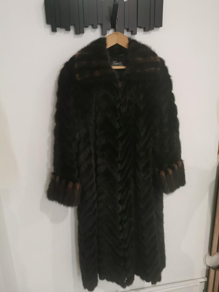 Manteau fourrure vison vintage long noir taille 46 47, Ophalen of Verzenden, Zwart
