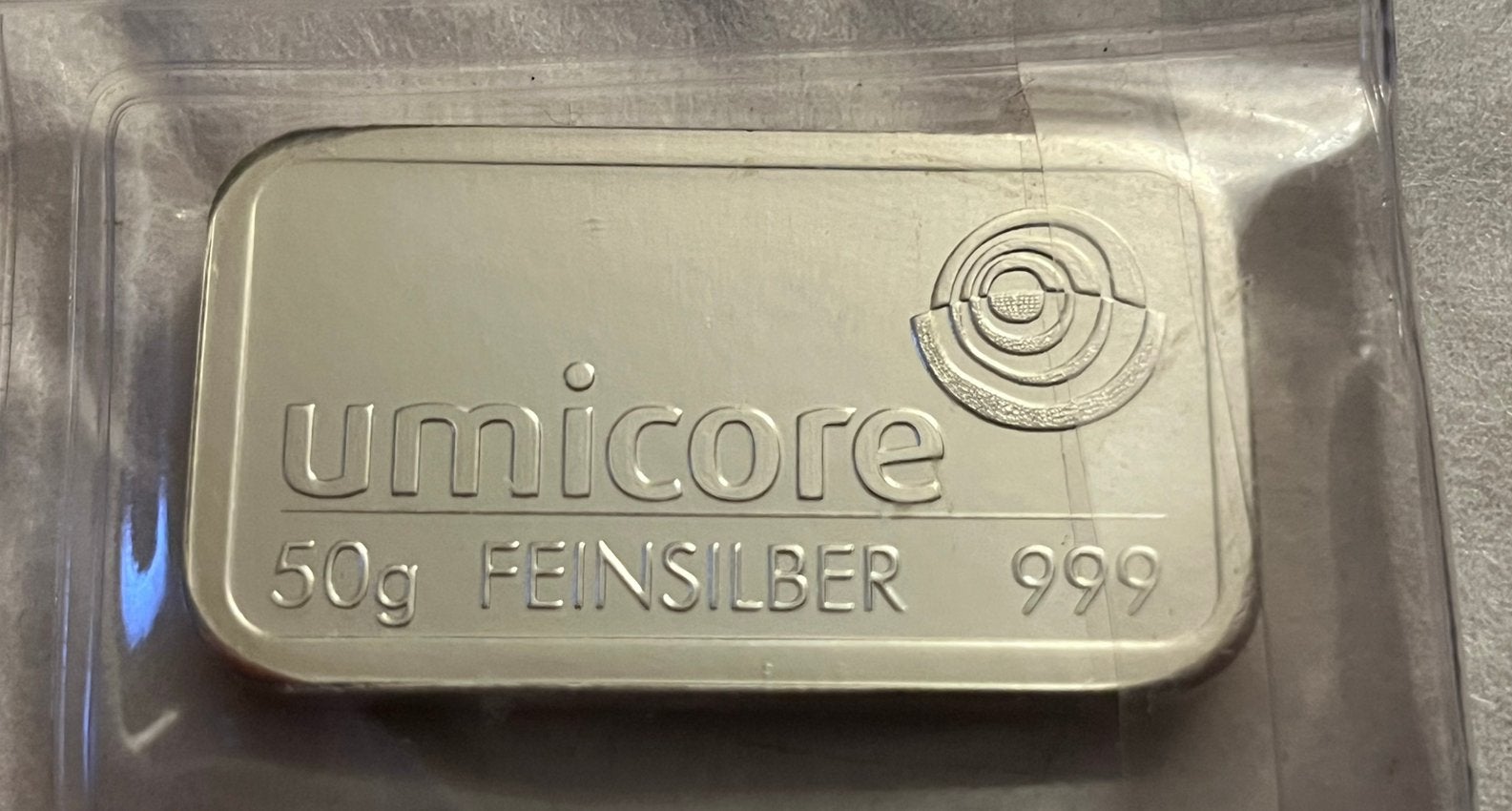 Zilveren baartje Umicore 50 gram 999 zilver, Ophalen of Verzenden, Losse munt, Zilver