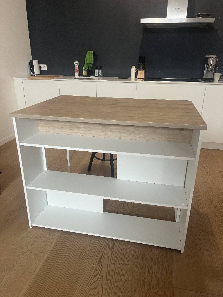 Bartafel met opbergruimte + 2 verstelbare barkrukken, Ophalen, Gebruikt, Inclusief barstoelen