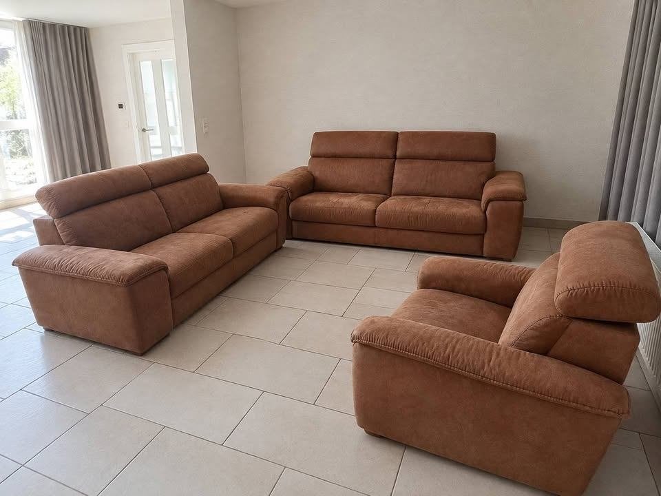 Salon in stof/multivezel, cognac kleur, Ophalen, Gebruikt, Stof