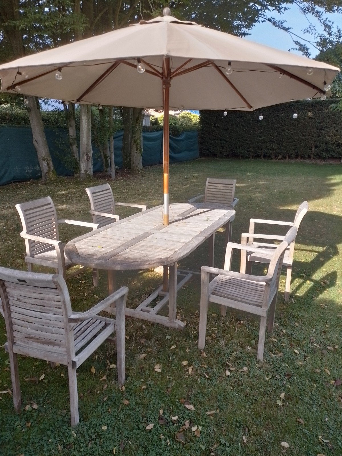mooi tuinset in teak, 3 jaar oud, Ophalen, Hardhout, Meer dan 8 zitplaatsen, Zo goed als nieuw
