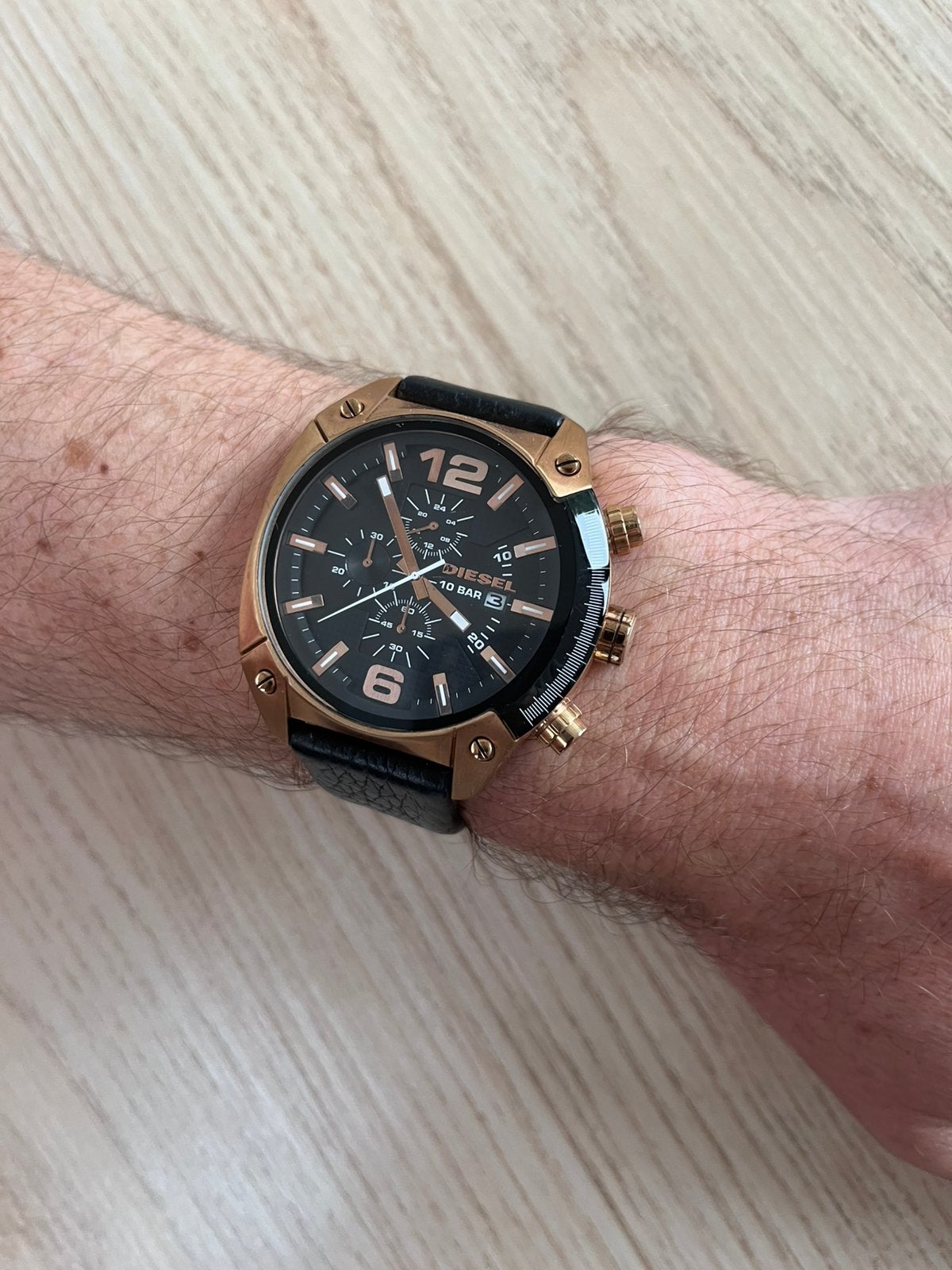 Herenhorloge Diesel - zwart / koper - Leren bandje, Ophalen of Verzenden, Zo goed als nieuw