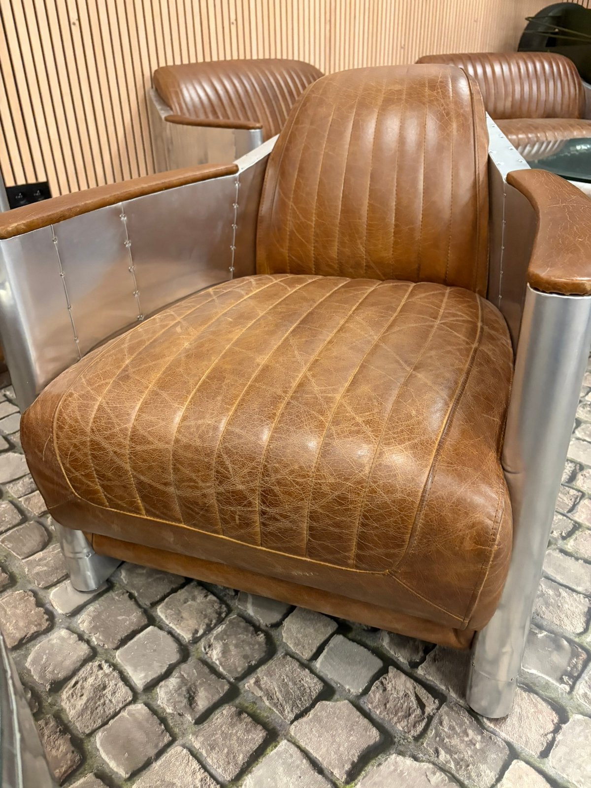 Vintage leren pilotenfauteuil, Huis en Inrichting, Fauteuils, Ophalen, Minder dan 75 cm, Nieuw, Leer