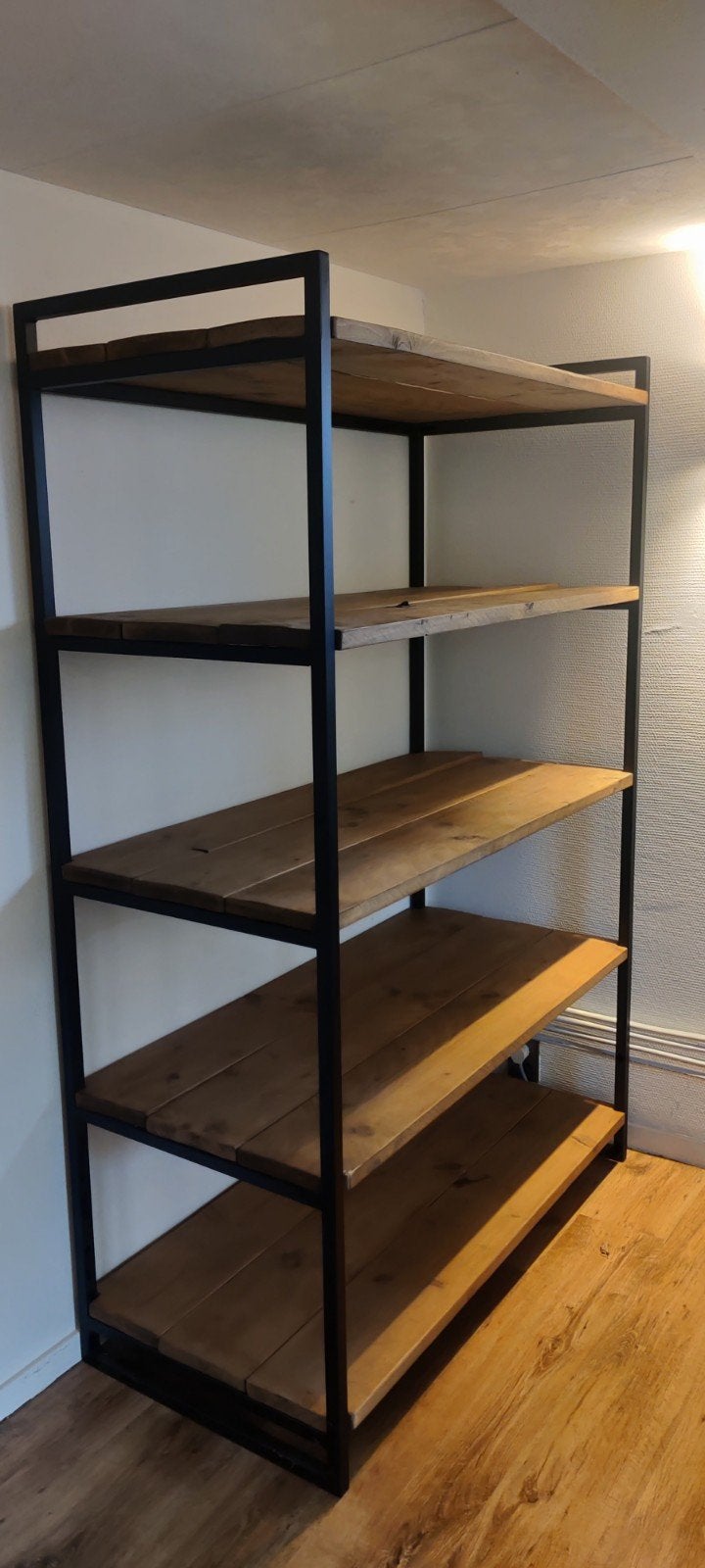 Steigerhouten kast met zwart stalen frame industriële stijl, Ophalen, Gebruikt