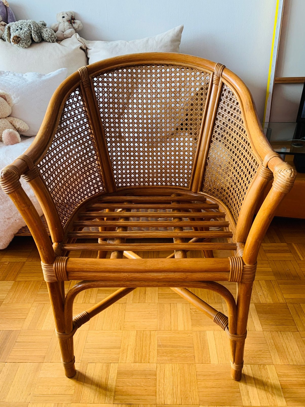 vintage rotan stoel, Ophalen, Gebruikt, Overige kleuren, Riet of Rotan