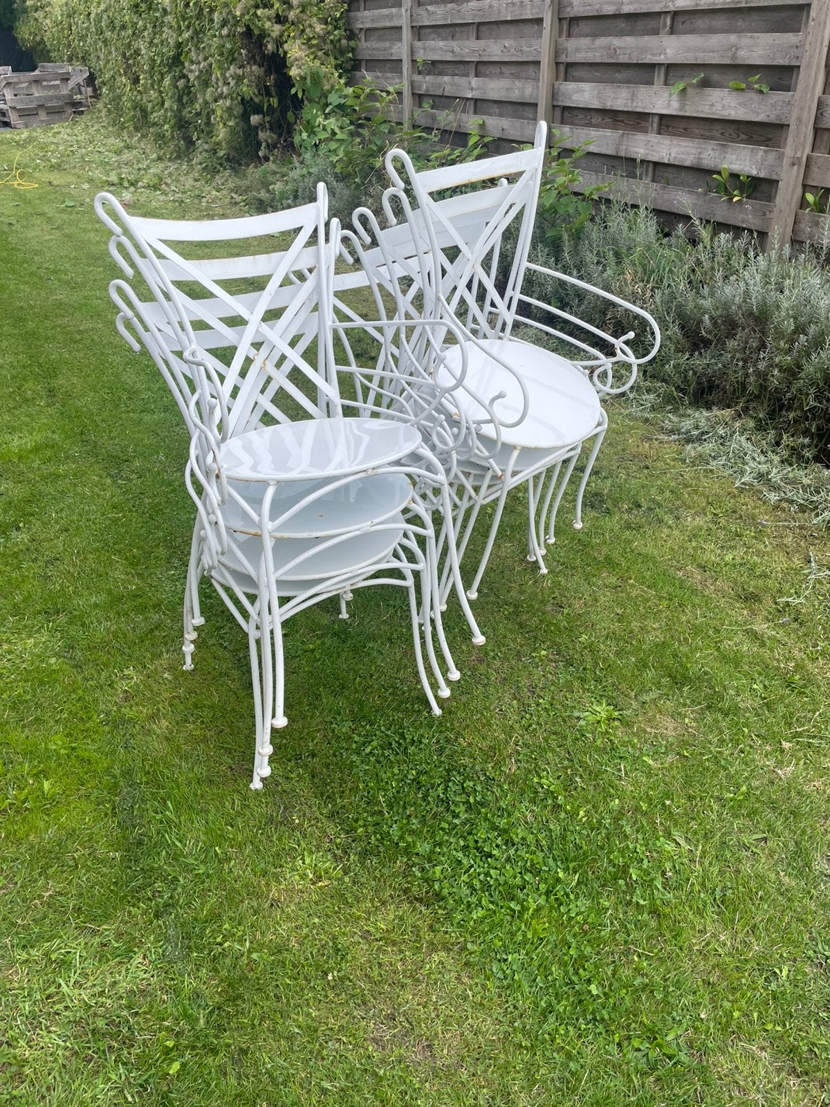 9 vintage metalen terrasstoelen – horeca / tuin – €100, Ophalen, Gebruikt