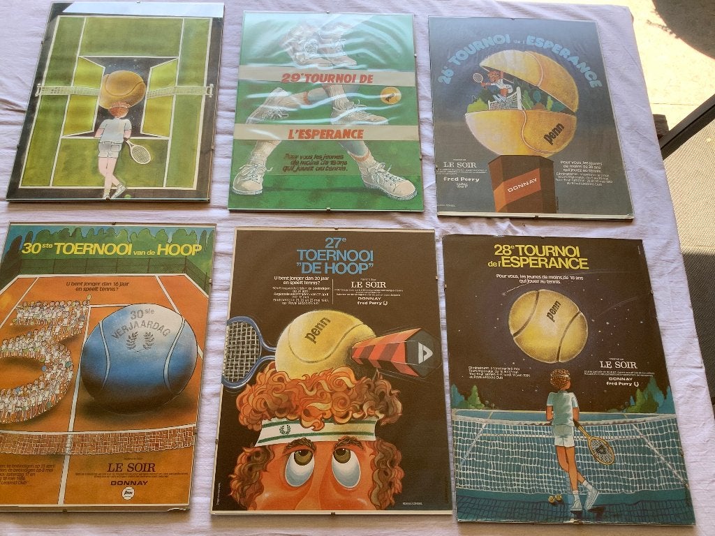 6 Affiches Le Soir ivm TENNIS jaren 80, Sports & Fitness, Tennis, Enlèvement, Utilisé, Autres types, Autres marques
