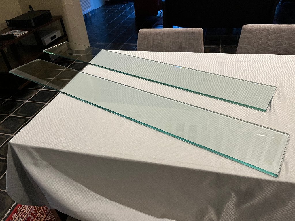 2 glazen schabben - legplank 144cm x 20cm x 8mm samen 8€, Huis en Inrichting, Kasten | Overige, Ophalen