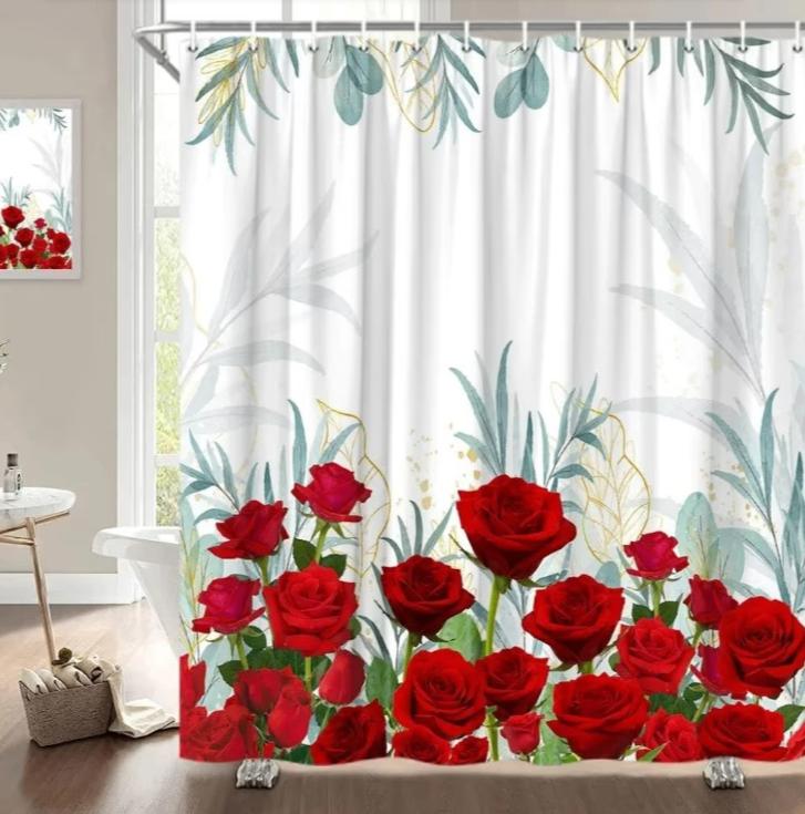 rideaux de douche pour la Saint-Valentin, fleurs et amour