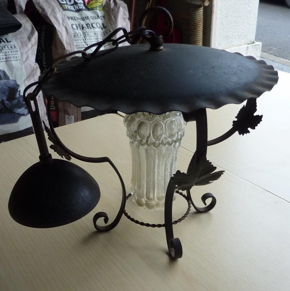Lustre en fer forgé, Ophalen, Gebruikt, Glas