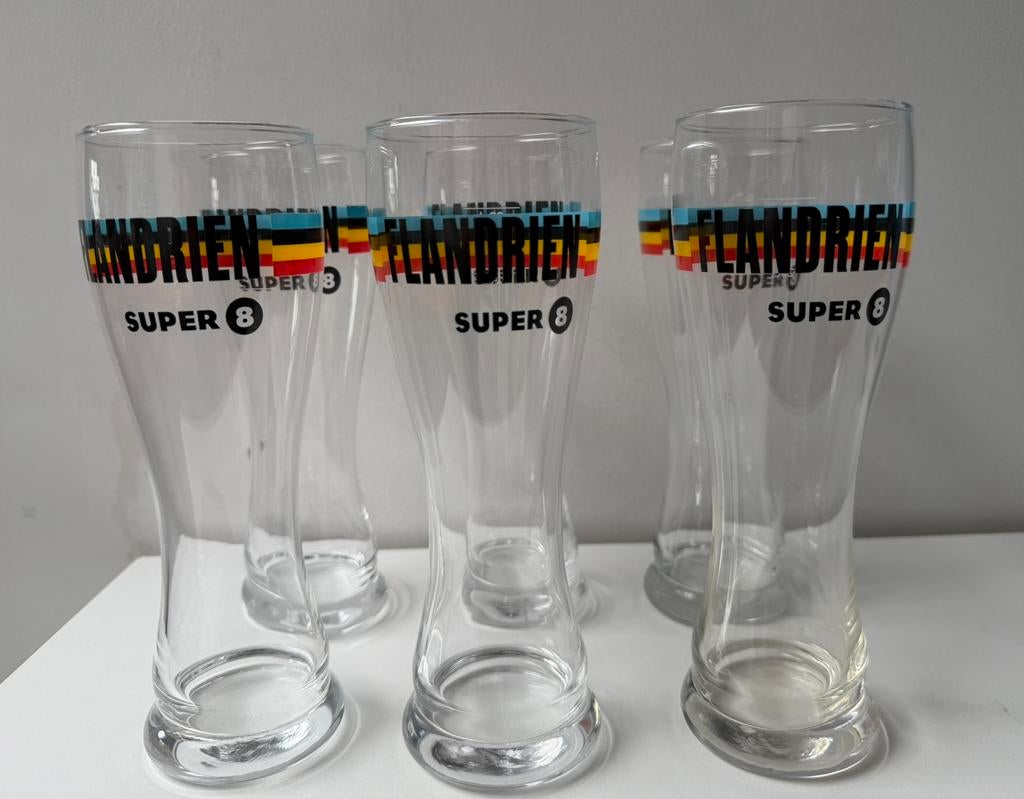 6 bierglazen Flandrien, Verzamelen, Ophalen, Zo goed als nieuw