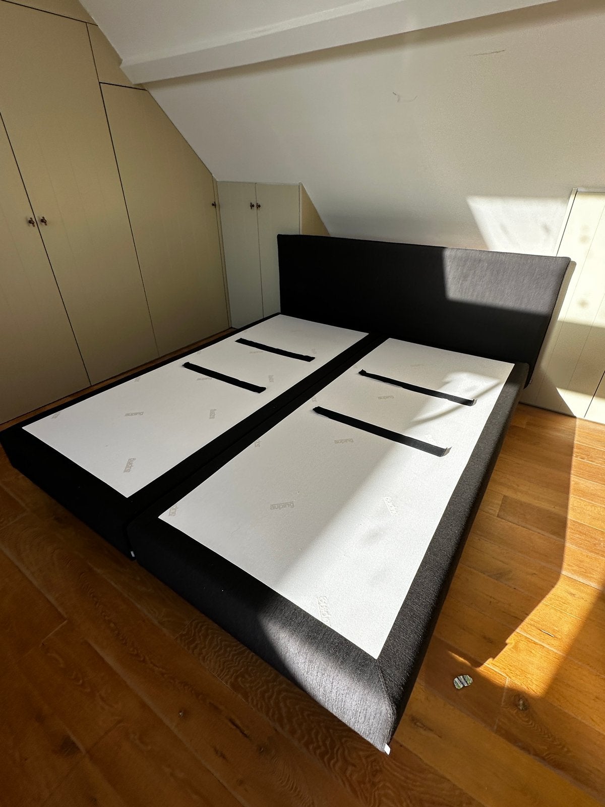 Auping boxspring 180x200 bruine stof, Huis en Inrichting, Ophalen, Gebruikt, Bruin, Tweepersoons