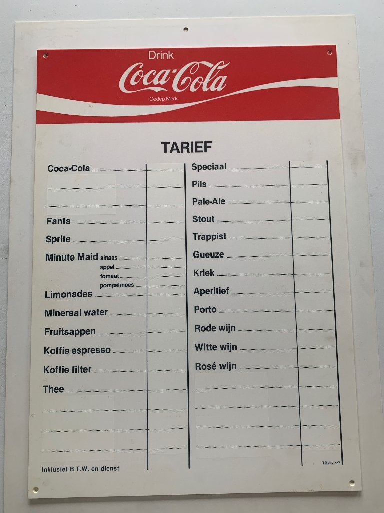 Prijslijst Coca Cola, Verzamelen, Ophalen, Nieuw, Overige typen