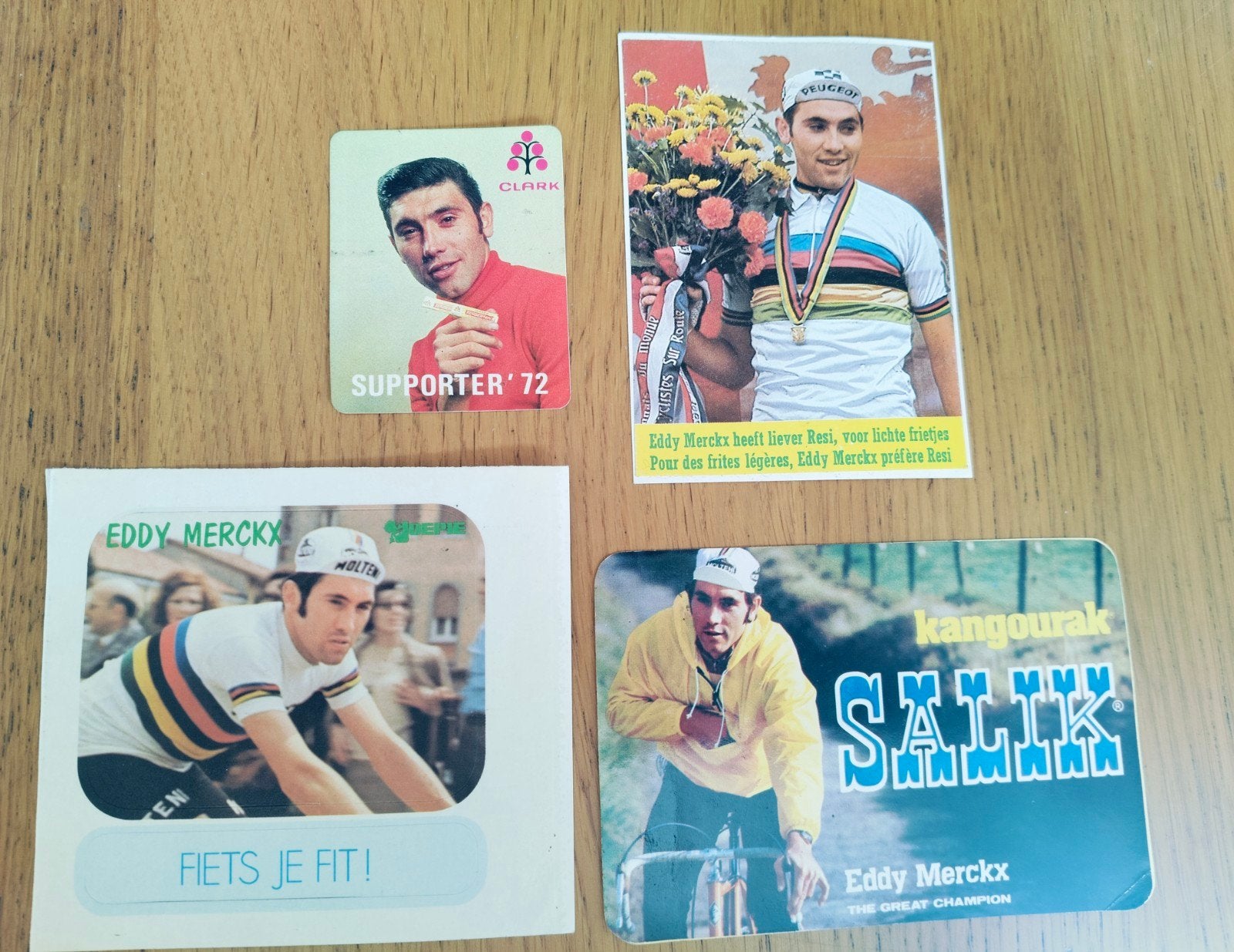 4 oude reclame stickers Eddy Merckx, Verzamelen, Ophalen of Verzenden