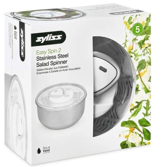 Nieuw | Slazwierder met inox kom 26cm Easy Spin 2 Zyliss, Inox, Overige typen, Nieuw, Ophalen of Verzenden