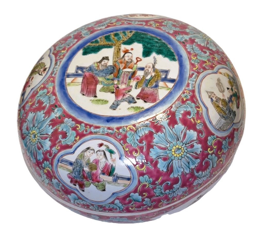 Grote Chinese porseleinen dekseldoos, Famille Rose, Antiek en Kunst, Ophalen of Verzenden