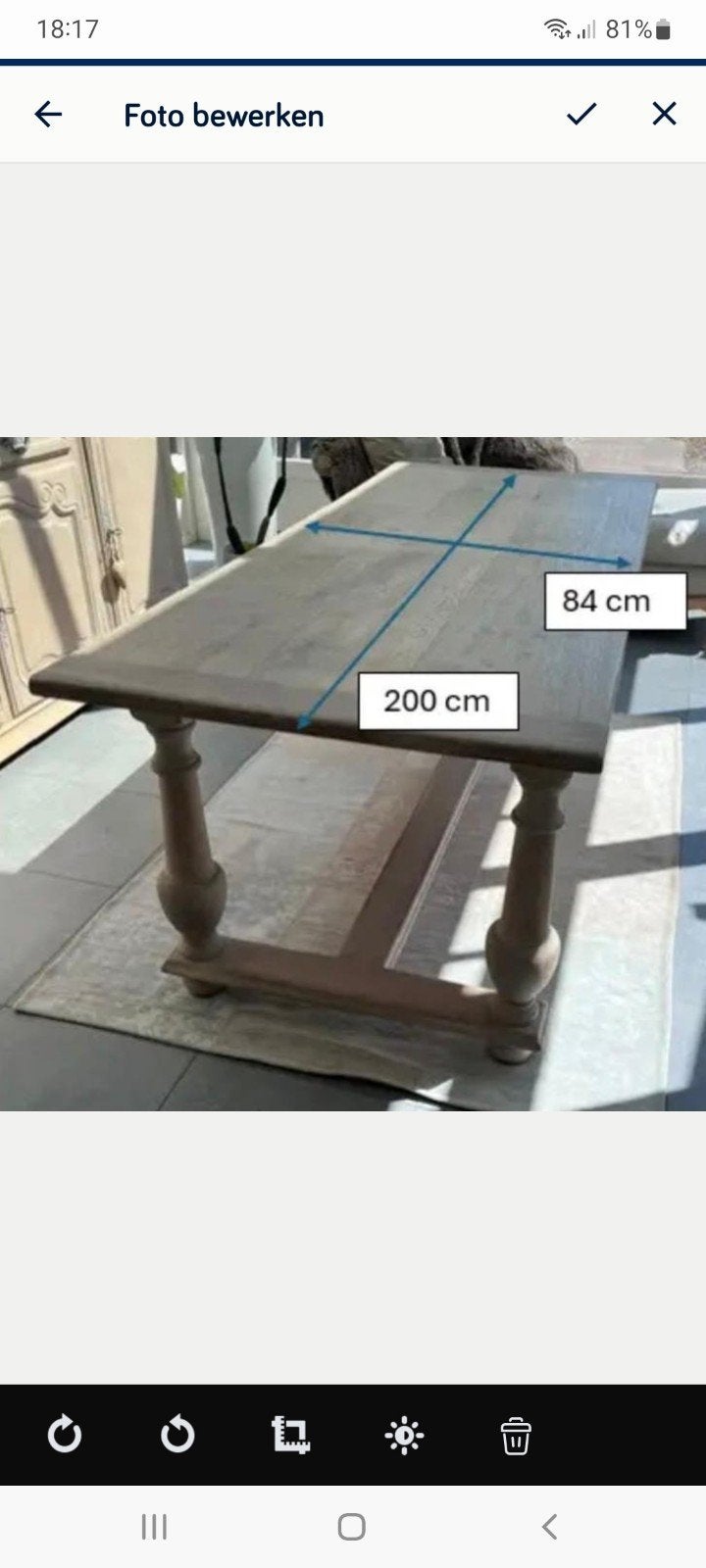 Eiken eettafel en 6 stoelen (gepatineerd), Huis en Inrichting, Tafels | Eettafels, Ophalen