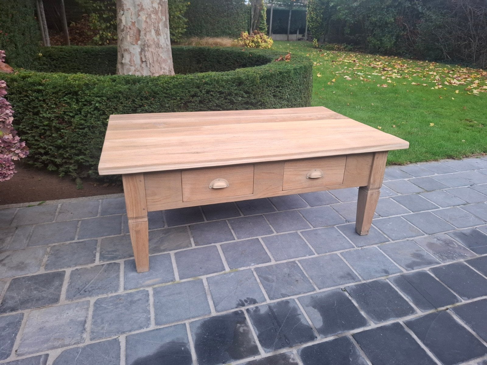 Salontafel uit massieve teak. Geluchtgomd., Huis en Inrichting, Tafels | Salontafels, Ophalen of Verzenden