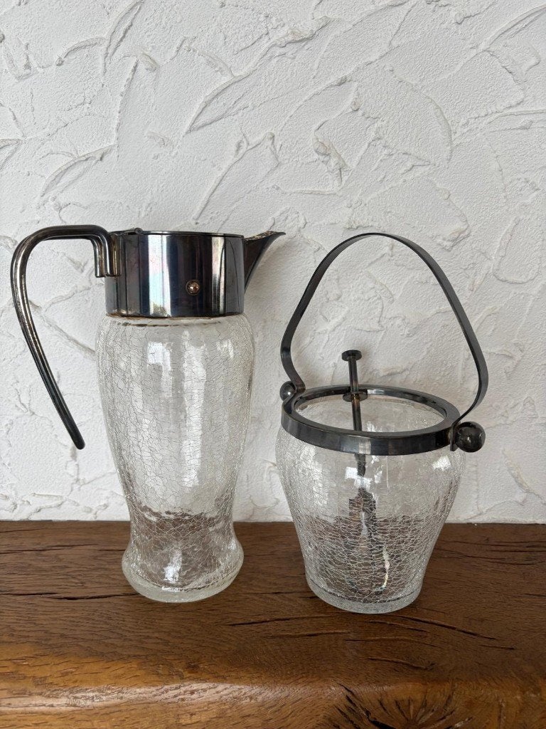 Vintage Duitse Crackle Glass Waterkaraf & IJsemmer, Huis en Inrichting, Keuken | Servies, Ophalen, Overige typen, Vintage, Glas