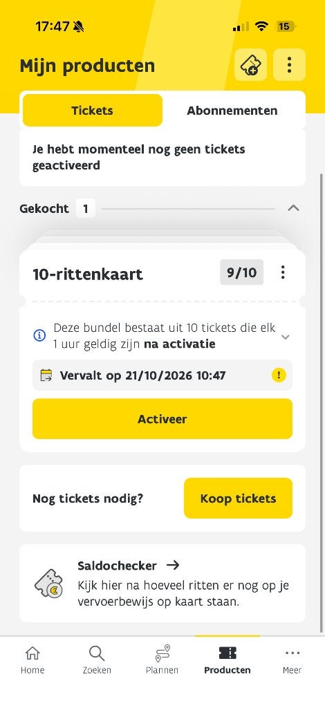 De lijn buskaart, Tickets en Kaartjes, Eén persoon, Bus, Metro of Tram, Algemeen kaartje