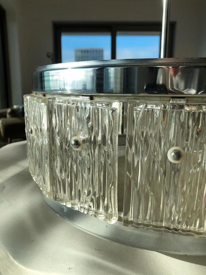 Vintage Verchroomde LAMP met kristallen glasplaten jaren 60, Ophalen, Hanglamp, Jaren 60, Glas
