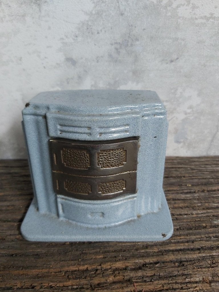 Blauw geemailleerde gietijzeren kachel spaarpot CINEY, Verzamelen, Ophalen of Verzenden