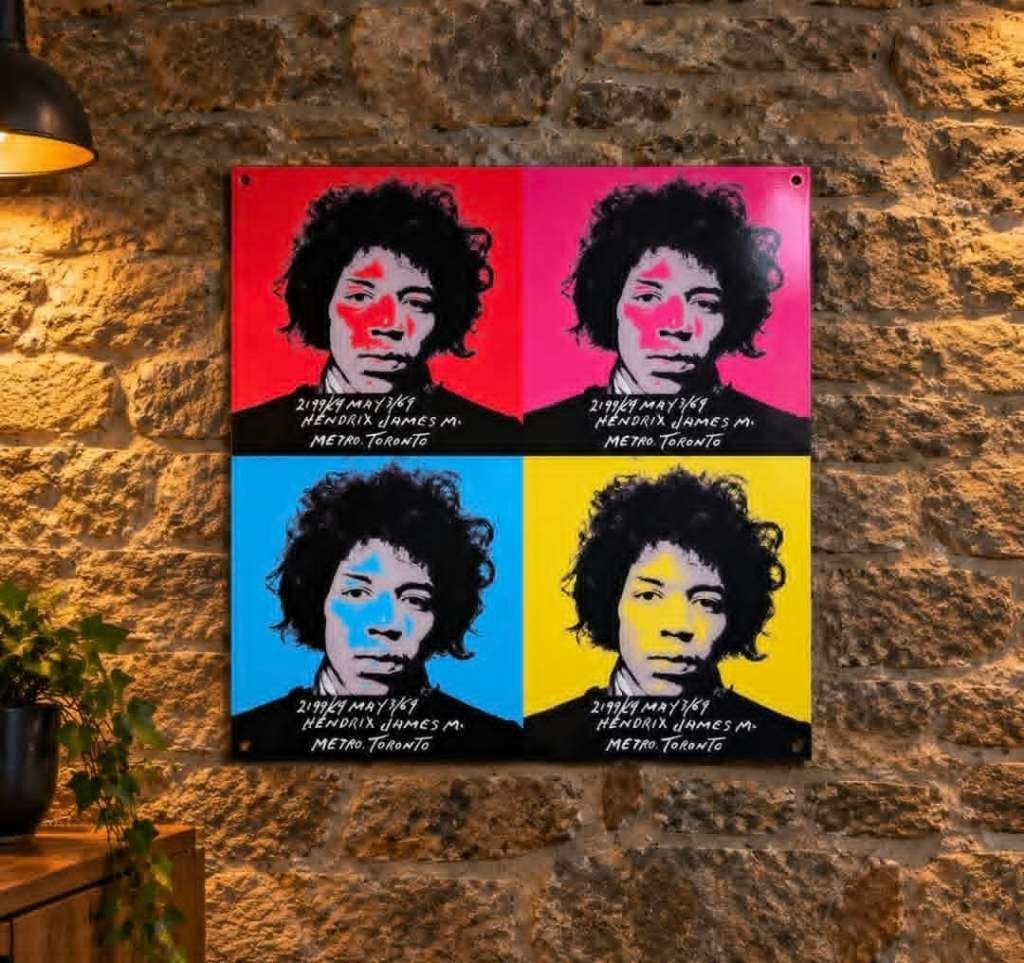 Pop Art Mugshot Jimmy Hendrix zwaar metalen vintage bord, Ophalen of Verzenden, Zo goed als nieuw, Reclamebord