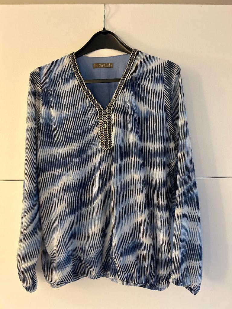 Mer & Sud blauwe blouse met print, Kleding | Dames, Blauw, Maat 46/48 (XL) of groter, Ophalen of Verzenden, Zo goed als nieuw
