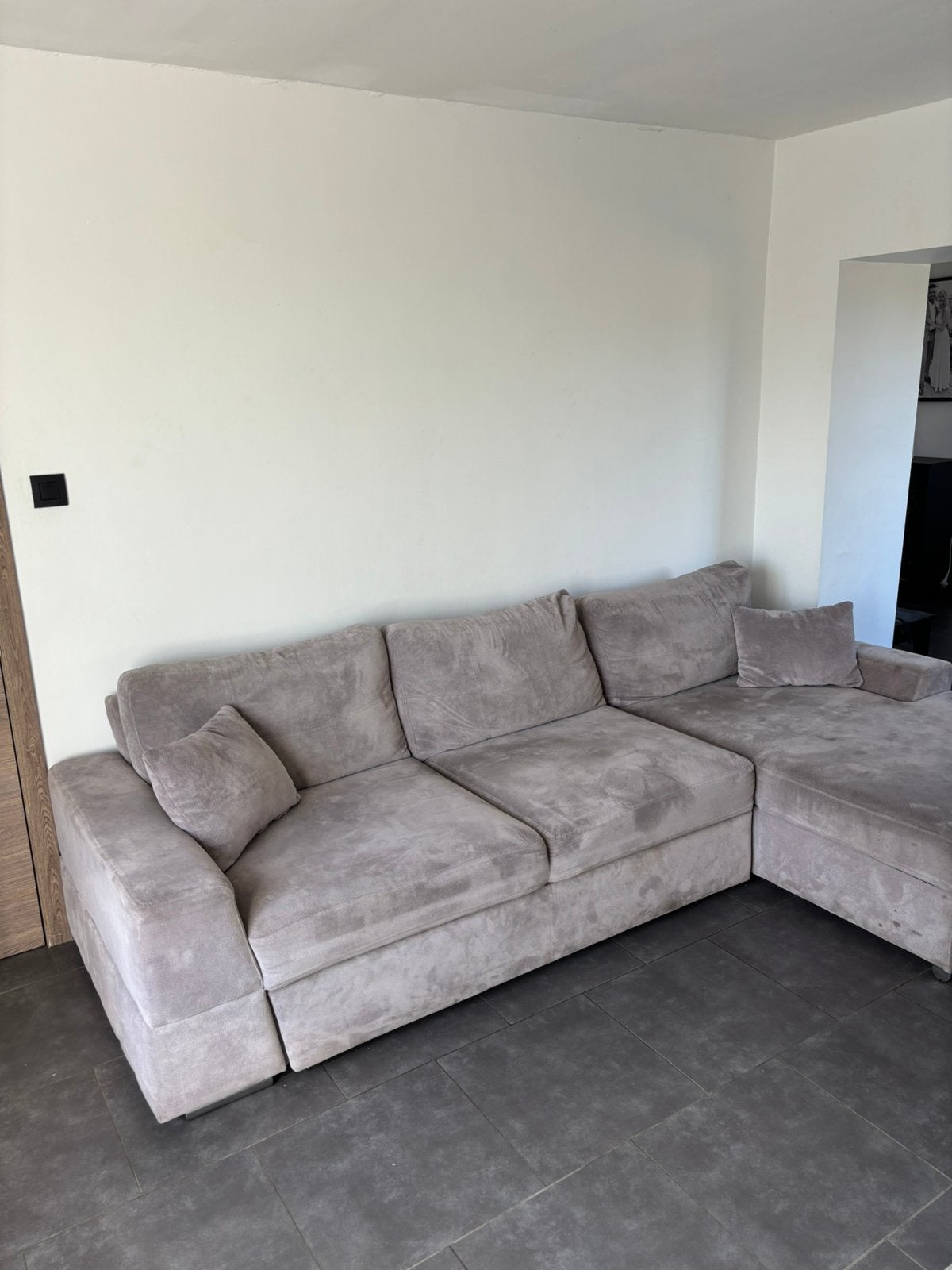 Canapé d’angle en L gris convertible avec rangements, Ophalen, Gebruikt, Stof