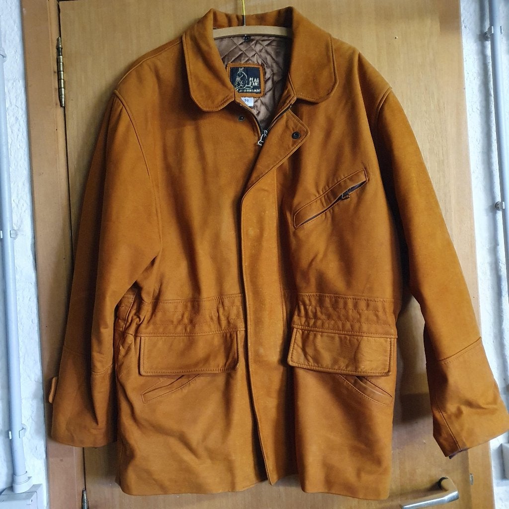 Veste cuir homme PEAU D'ANE 50, orange, Vêtements | Hommes, Vestes | Hiver, Enlèvement, Porté, Taille 48/50 (M), Orange