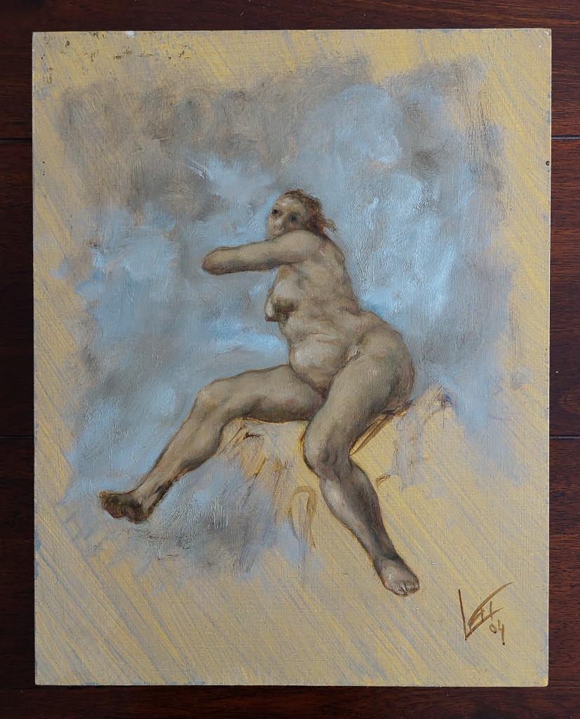 Schilderijtje met Vrouwelijk Naakt - Olieverf, Ophalen of Verzenden