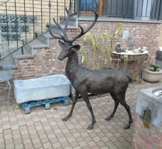 bronzen hertenbeeld staand, 1 m 88, uitverkocht!, Ophalen, Nieuw, Overige materialen, Dierenbeeld