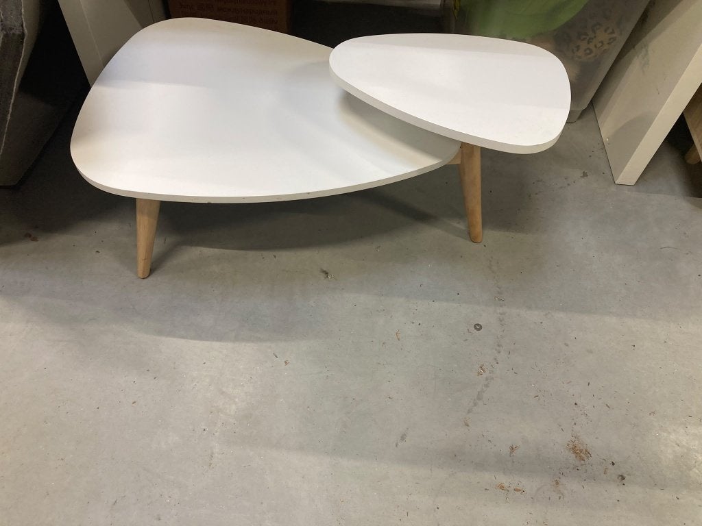 Witte Scandinavische salontafel – 2 niveaus, druppelvorm, Huis en Inrichting, Ophalen, Gebruikt, Scandinavisch, Ovaal