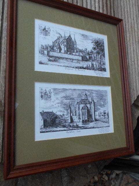 berchem en laer, ingelijste tekeningen, Antiek en Kunst, Kunst | Tekeningen en Fotografie, Ophalen of Verzenden, Print, Ingelijst