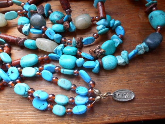 lange dubbele ketting, turkoois en agaat, merk cecil, Blauw, Nieuw, Ophalen of Verzenden, Steen of Mineraal