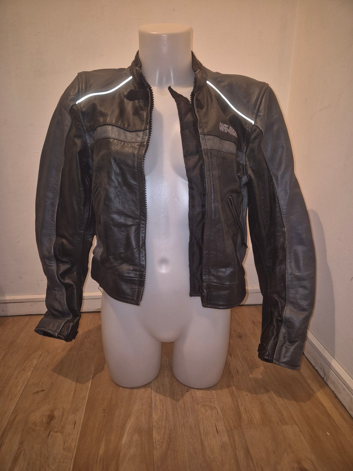 Dames motorjas leer zwart/grijs maat 40, Motoren, Cafe racer, Jas | leer, Ophalen of Verzenden, Dames