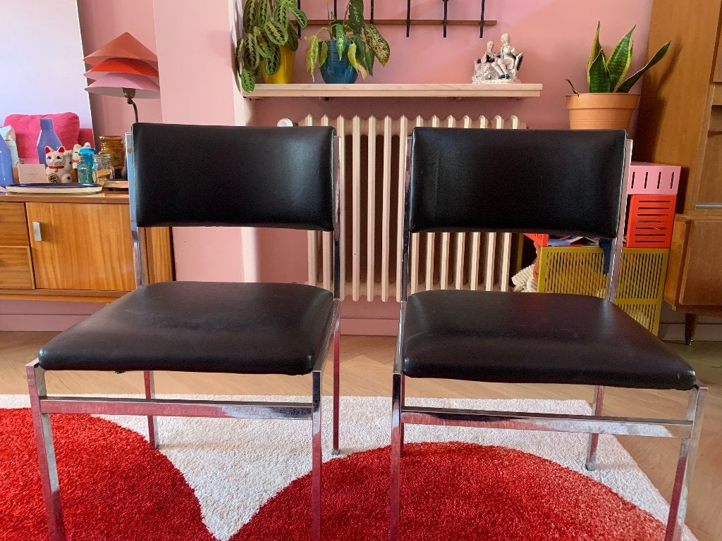 Vintage chrome stoelen zwart, Huis en Inrichting, Stoelen, Ophalen, Gebruikt, Twee, Zwart
