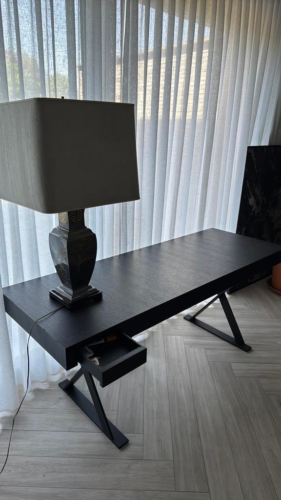 Zwart design bureau / sidetable met metalen X-poten, Ophalen, Zwart, Gebruikt, Modern