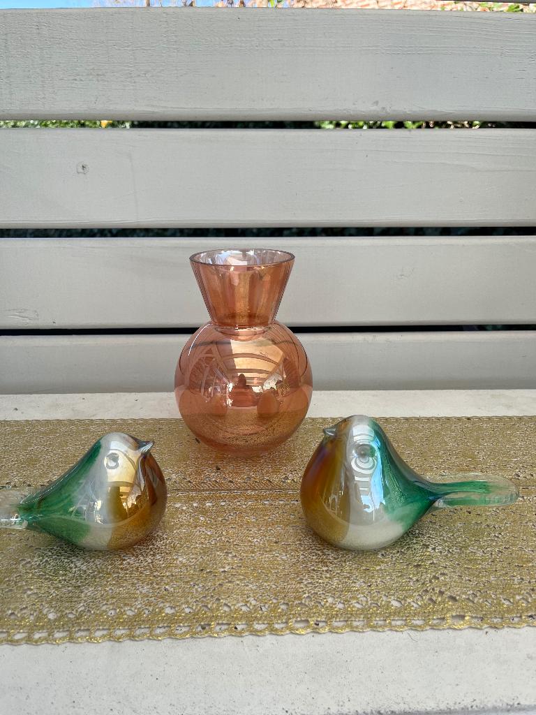 Glazen vaas en 2 vogels, Huis en Inrichting, Woonaccessoires | Vazen, Ophalen, Aardewerk of Porselein, Nieuw, Oranje