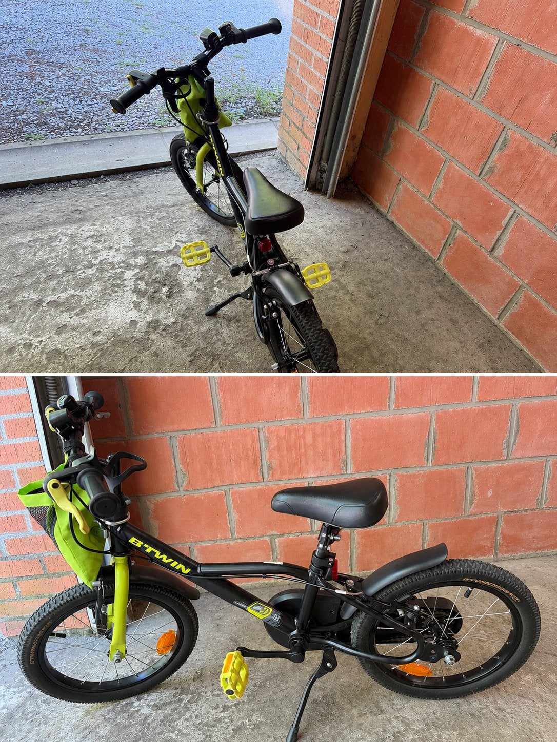 Vélo enfant B’Twin 16” +petites roues +sacoche +éclairages, Fietsen en Brommers, Fietsen | Crossfietsen en BMX, Zo goed als nieuw