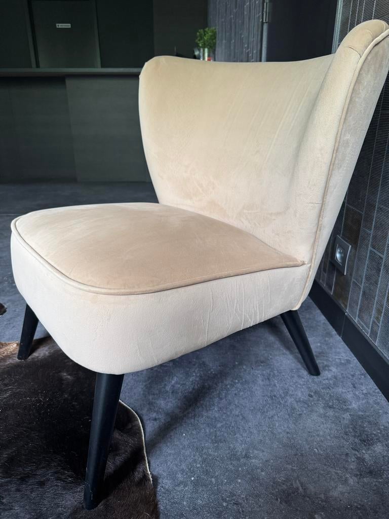 Fauteuil en velours beige, Maison & Meubles, Fauteuils, Enlèvement, Comme neuf